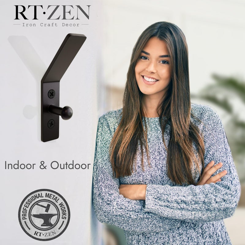 RTZEN Wall Mount Hook Set - Wrought Iron Decorative Rustic Metal Coat Hooks for Hanging - Handcrafted Classic Farmhouse Wall Mounted Black Hooks for Towel Robe or Hat Hanging - 3 Pack - Image 3